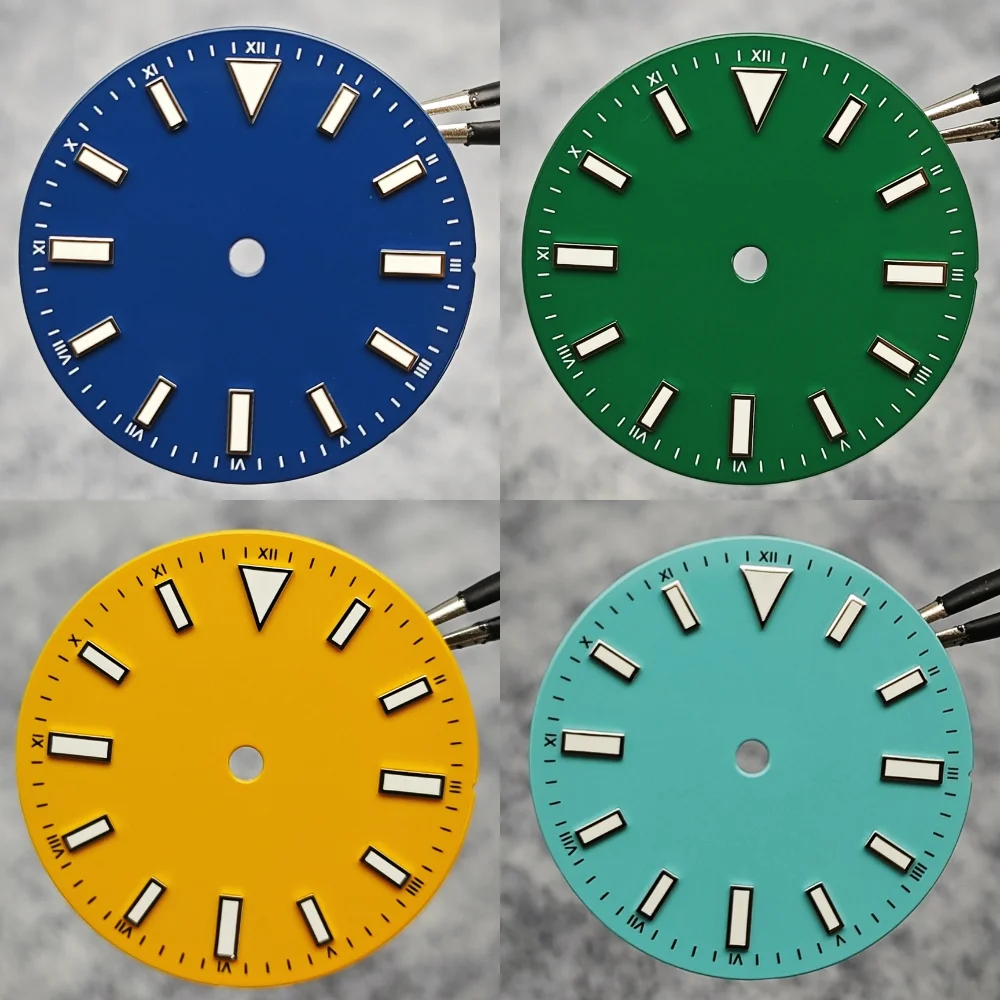 Enameled 28.5mm Watch Dial with Green Luminous Coloured Watch Faces for NH35/ ETA2836/ Japan 8215/ Mingzhu 2813 Movements
