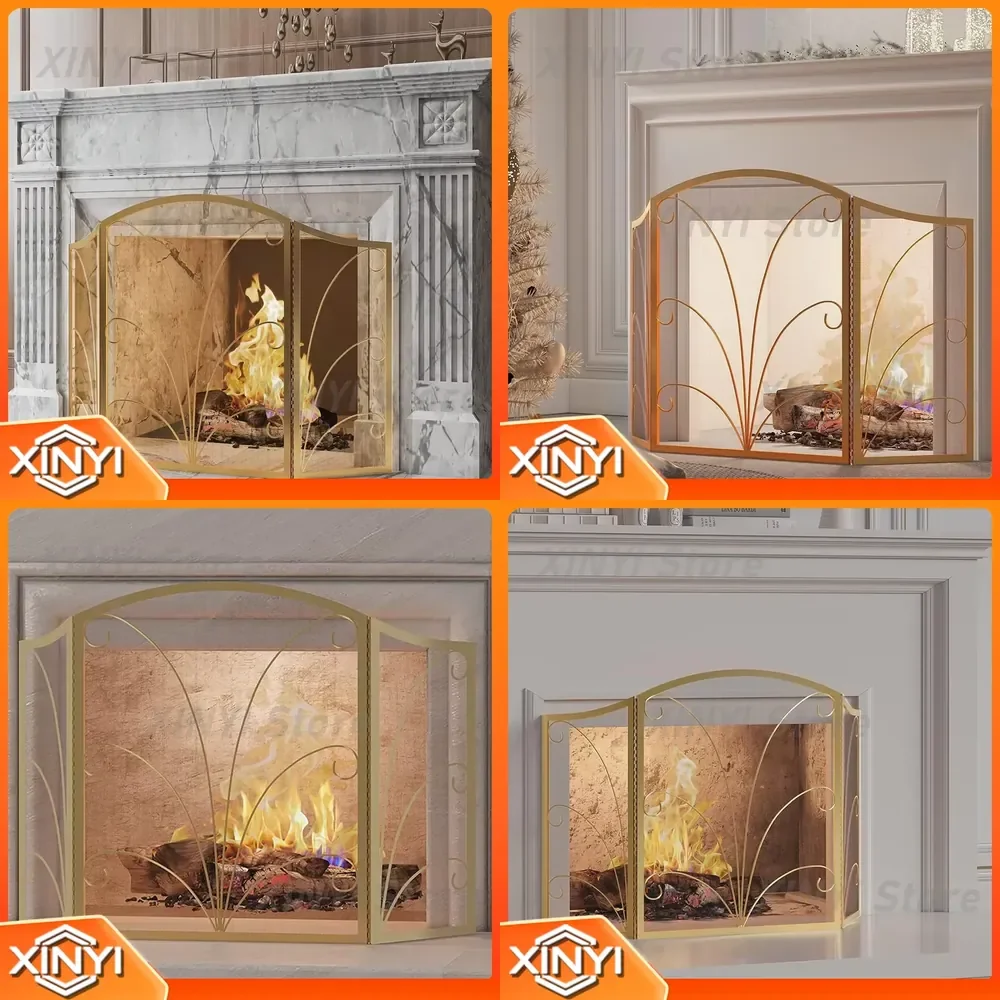 Retro Mesh Wrought Iron Fireplace Screen for Living Room Decor Fireplace Cover Fire Bar Villa Fireplace Tool Partition