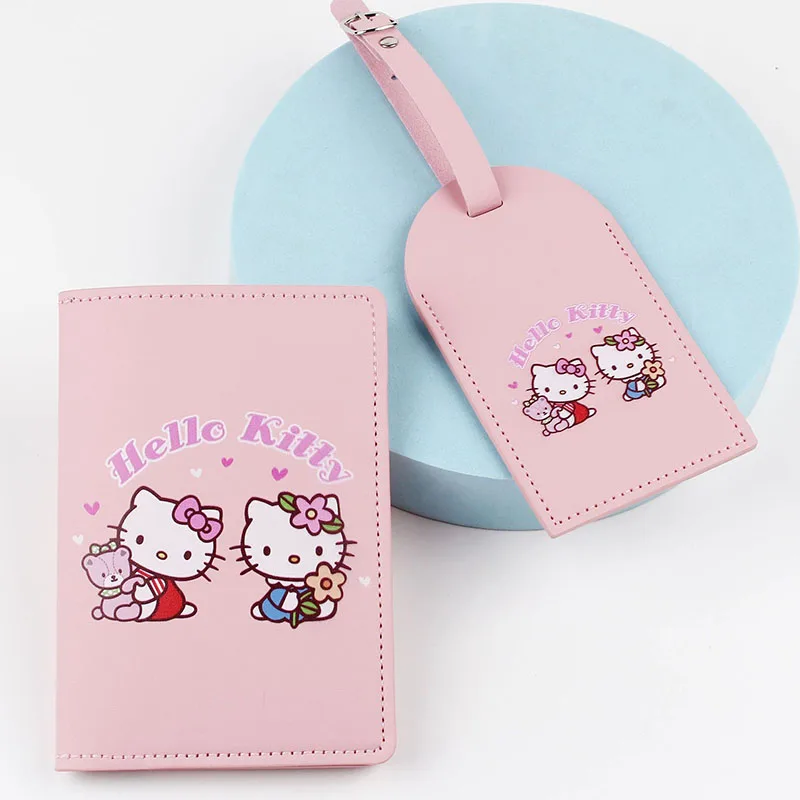 Cartoon Hello Kitty Travel Passport Cover Luggage Tag Women Girls Travel Credit Card Holder Travel ID&Document Passport Holder