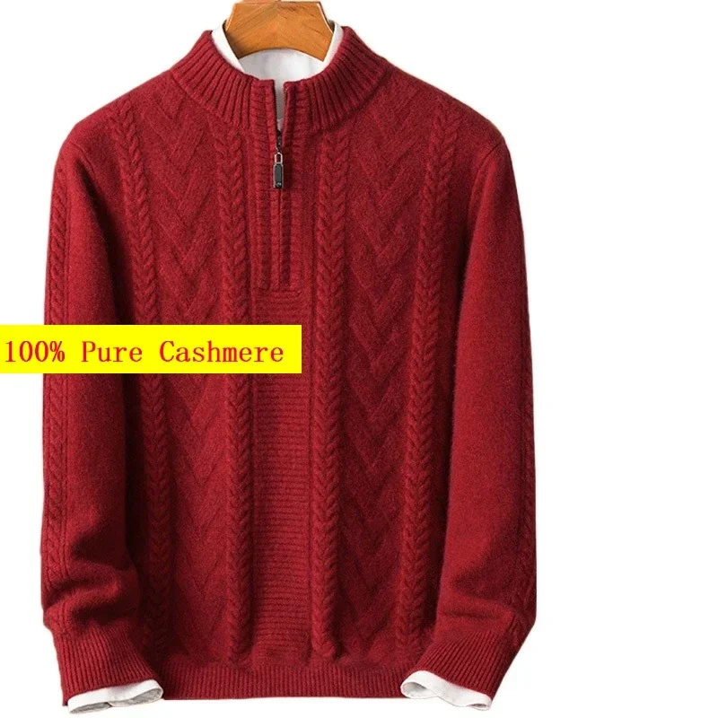 New Arrival Fahsion High Quality Winter Men's 100% Pure Cashmere Zipper Collar Thickened Sweater Large Size S -XXL 3XL 4XL 5XL