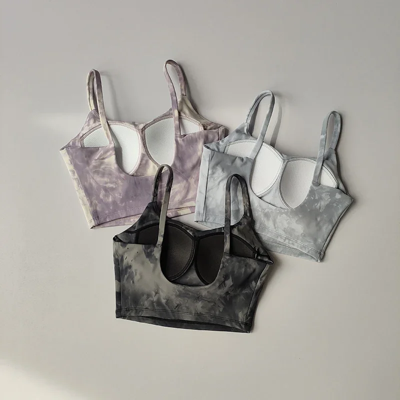 

Tie-dyed One-piece Cup Sports Underwear Women's High Shock-proof Running Beauty Back Vest Gathering Bra Fitness Suit Yoga Suit