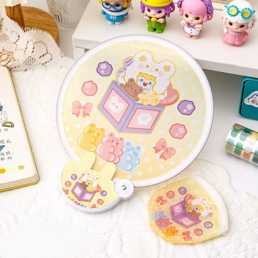 Folding Round Collapsible Pocket Fan Mini Cute Handheld Fan Portable Cartoon Pattern Foldable Fan