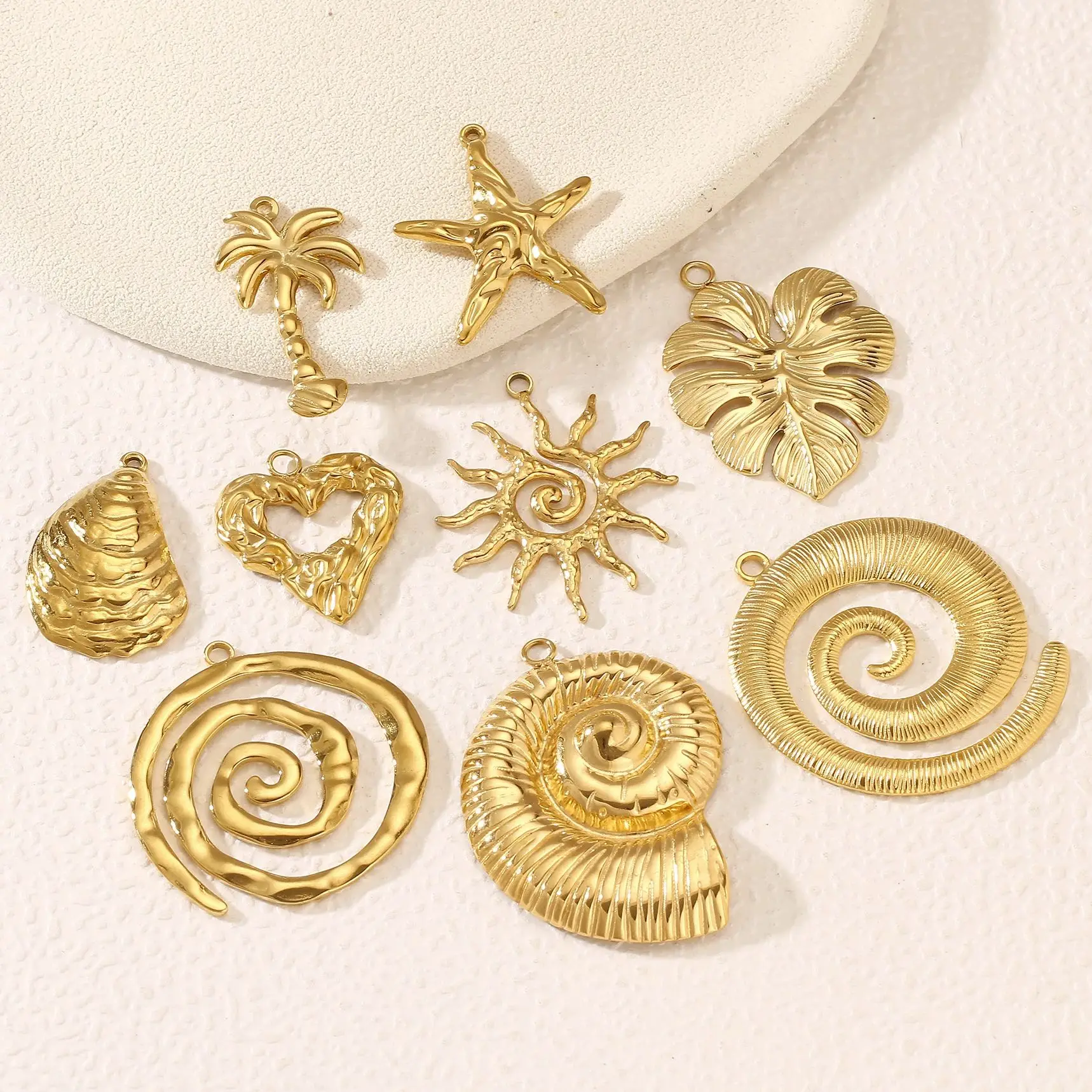 3PCS Large Conch＆Shell＆Rose＆Coconut Palm Tree Charms DIY Necklace Earrings Pendant Supplies Stainless Steel Jewelry Accessories