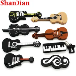 Cartoon Musical Instrument Memory Stick, Mini Pendrive, USB Flash Drive, Violino, Piano, Guitarra, Novo, presente bonito, 8GB, 16GB, 32GB, 64GB