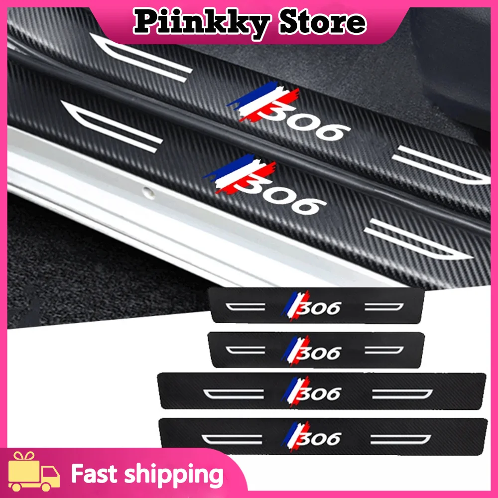 

Carbon Fiber Car Door Threshold Sill Scuff Plate Decals for 306 letter Emblem Trunk Protector Stickers Pedal Guards Strip Tape