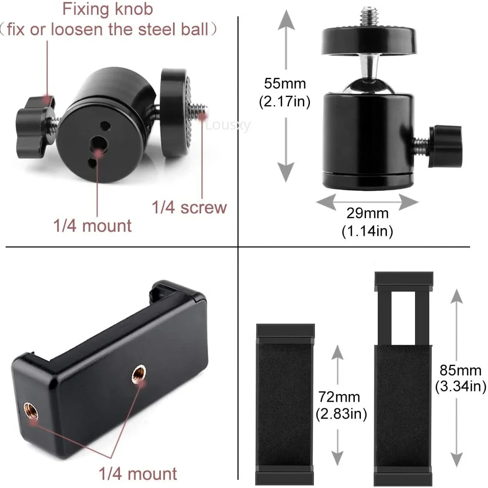 Set dudukan Tripod Universal, penyangga ponsel dan adaptor kepala bola untuk iphone Tripod dan tongkat Selfie dengan sekrup 1/4