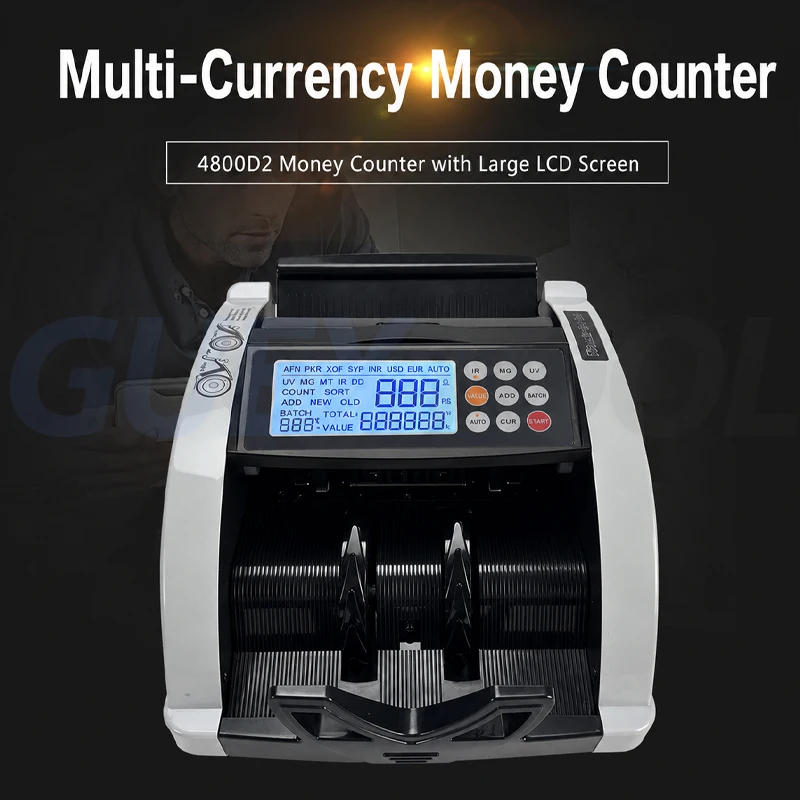 4800D2 Multi-Currency Money Counter Machine Counterfeit Bill Detector Automatic Money Detection Fast Counting Speed