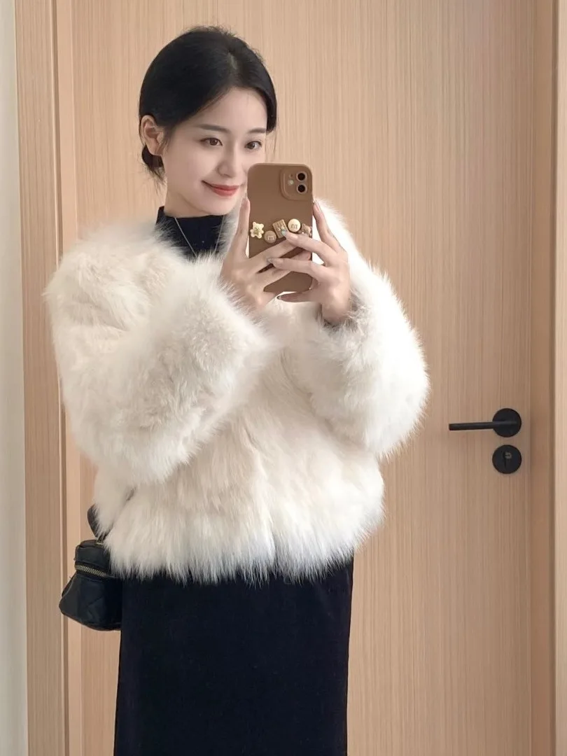 Sli Korean Sle Women's ort Coat Unique Beautiful Fur Leather Inteated Autumn Winter High-End Sensation Outerwear