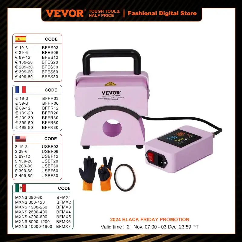 VEVOR Hat Press Machine Mini Hat Heat Press for Caps Cap Heat Press Machine Safety Base and Glove Automatic Shut-Off Purple