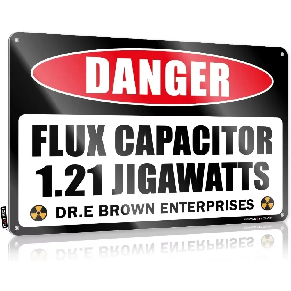 Danger Flux Capacitor 1.21 Gigawatts Metal Tin Sign, Funny Back to the Future Inspired Warning Wall Decor, Vintage Sci-Fi Movie