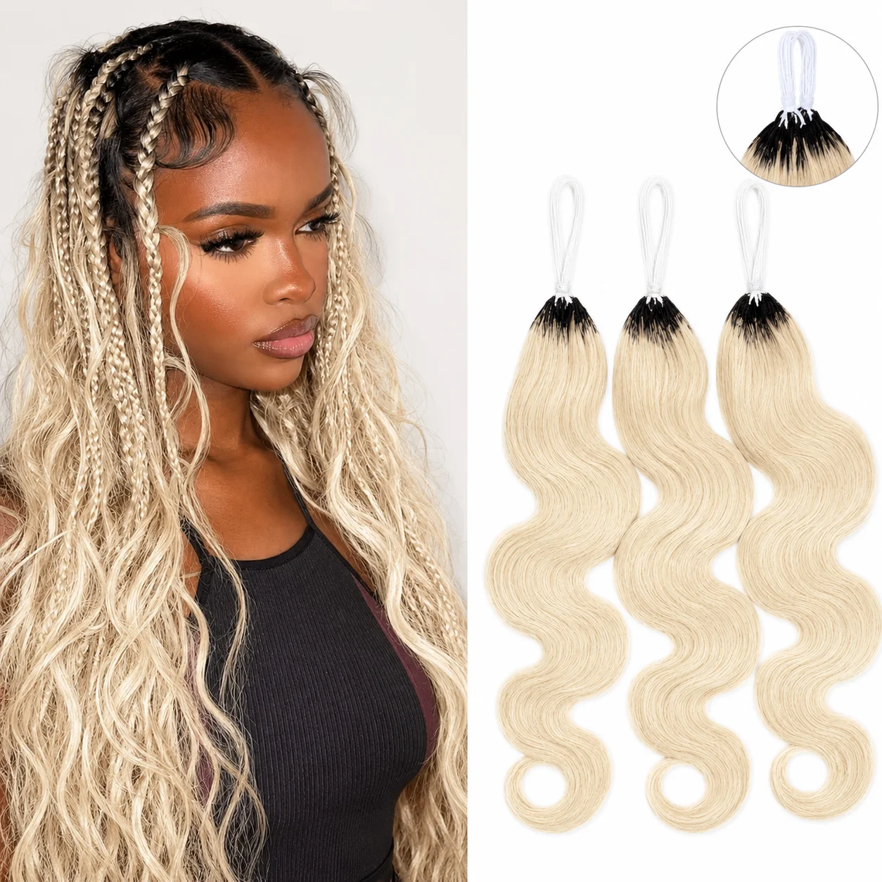 Crochet Braiding Hair - 613カラーブロンドボディウェーブクロシェ人毛ミラクルノットフェザーエクステンションプレセパレーテッドボホブレイド軽量フルエンド
