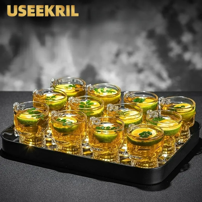 6/9/12 قطعة الجمجمة لقطة صغيرة كوب زجاجي الإبداعية كوكتيل نظارات الكؤوس مجموعة كوب تيكيلا صغير مع مقبض كوب للبيرة شريط الحفلات ملحق