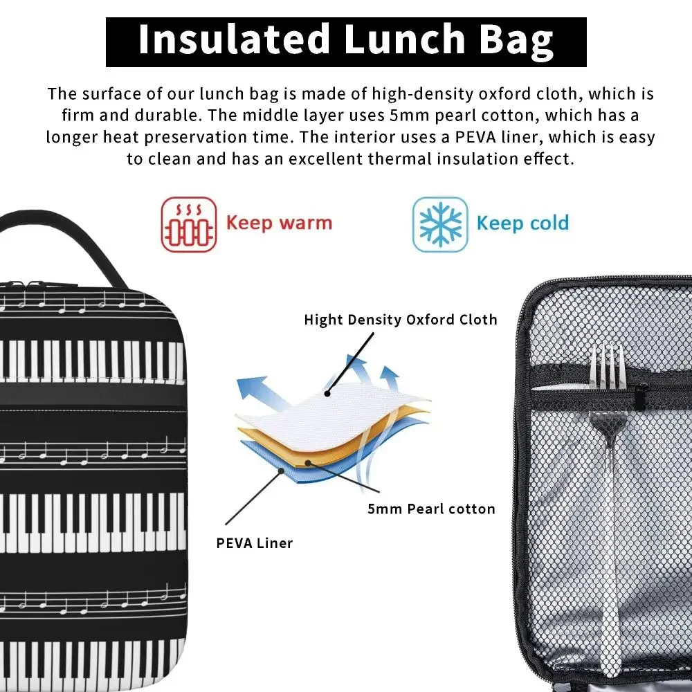 Insulated Lunch Tote Bag Pianist Piano Organ Keyboard Merch Lunch Food Box Unique Design Thermal Cooler Lunch Box For School