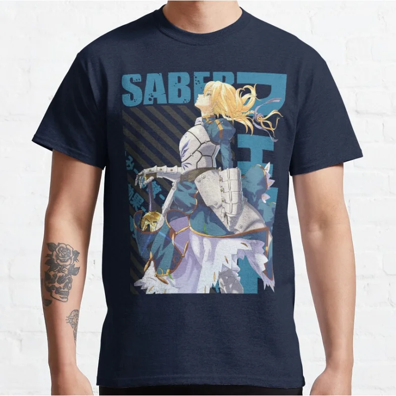 Cute Anime Saber kawaii video game Fate stay night Short-sleeve crewneck T-shirt for men large size Adult Tops S-6xl