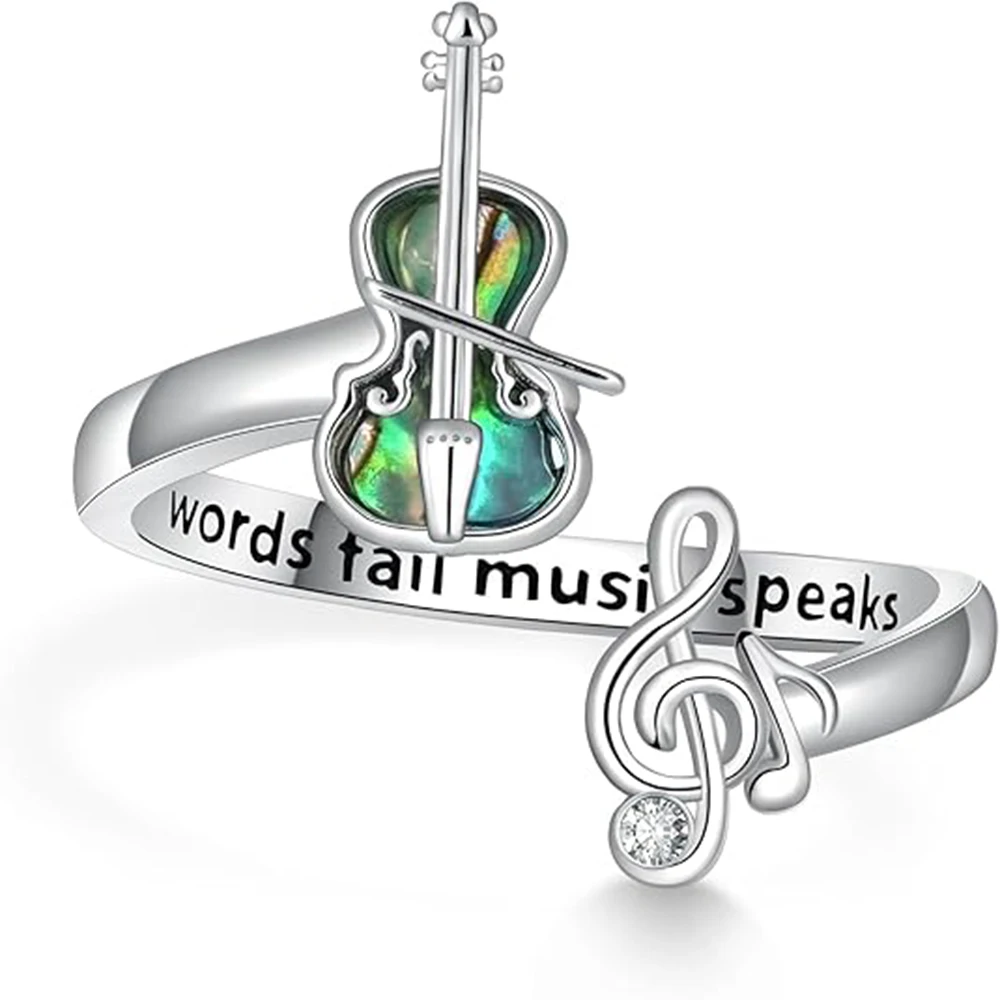 A Fashionable and Creative New Violin Note Open Ring Gift for Music Enthusiasts