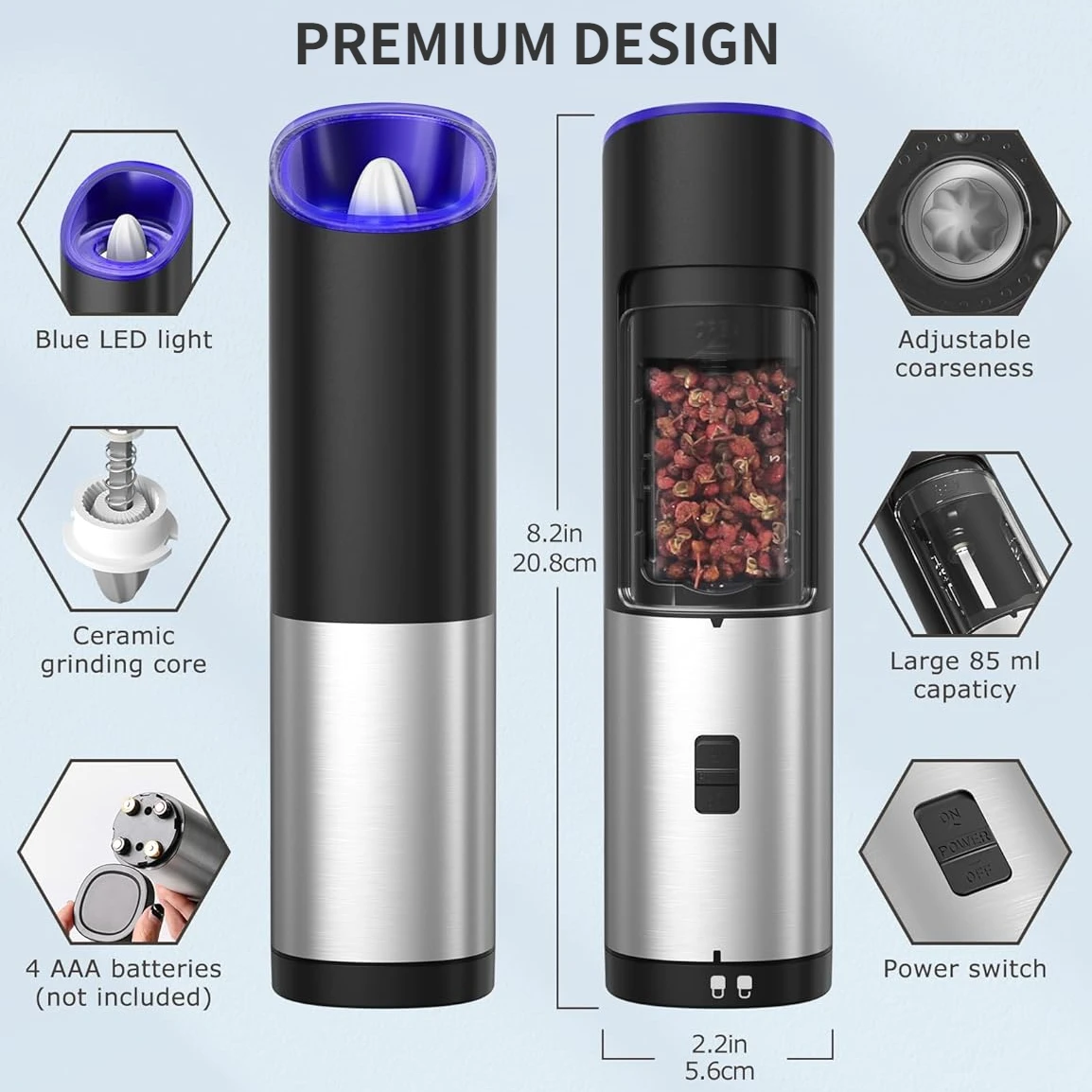 Electric Salt Pepper Grinder With Adjustable Roughness Freshly Ground Pepper Automatic Gravity Sensor  Grinder kitchen Tool