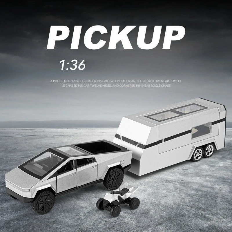 Simulazione 1:36 Pickup Camper Modello in lega Rimorchio da campeggio Veicolo giocattolo Suono e luce Pullback Bambini Ragazzo Regalo in miniatura