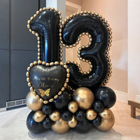 Black digital column balloon set with heart-shaped aluminum foil balloons for birthday, graduation, and anniversary decoration