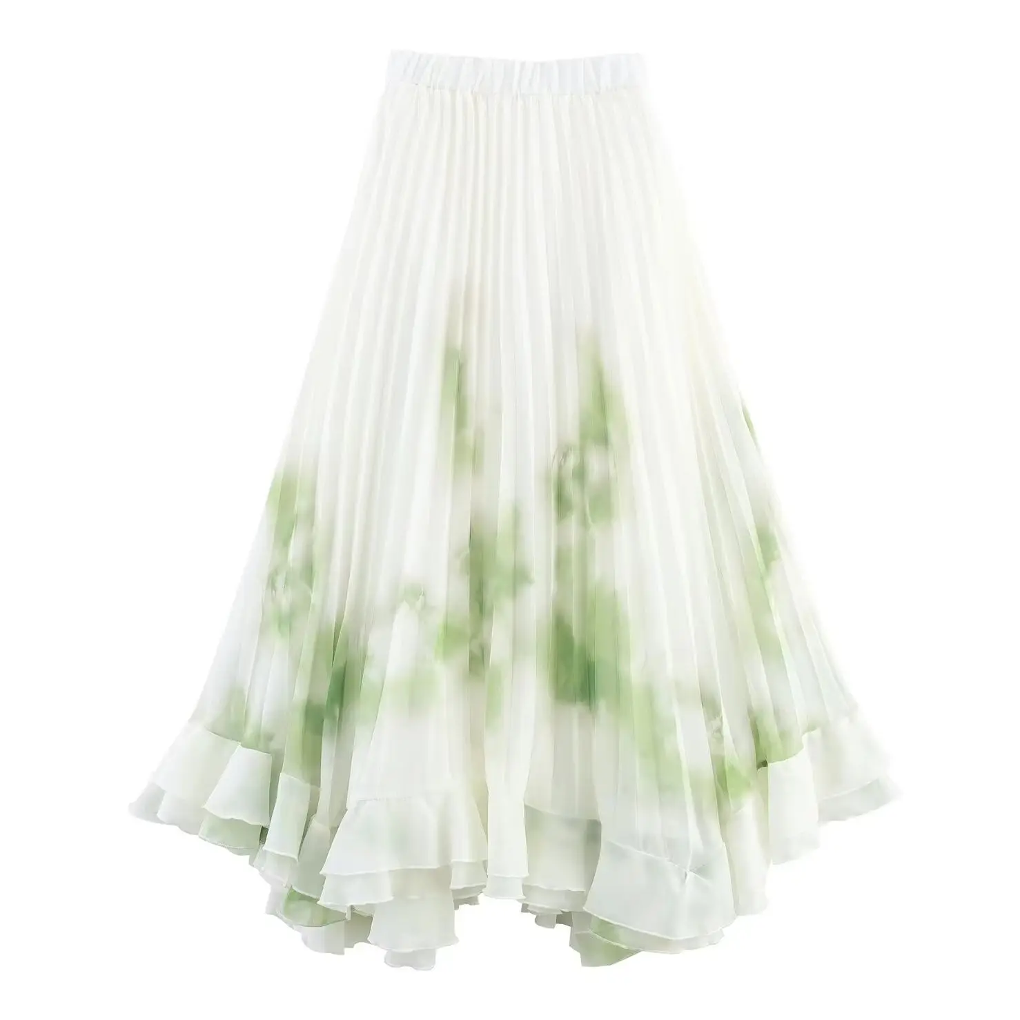 

KONDALA Chic Green Tie Dye Elegant Pleated Woman Skirts Fashion 2025 Holiday Summer Beach Y2K Casual Print A-Line Mujer Skirts