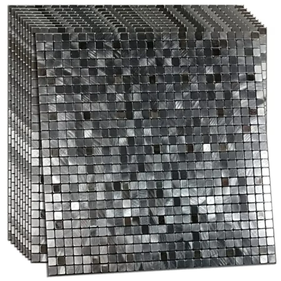

10-Piece Peel and Stick Backsplash for Kitchen Aluminum 3D Wall Sticker Panel Self-Adhesive Metal Mosaic Tile 11.41"x11.41"Grey