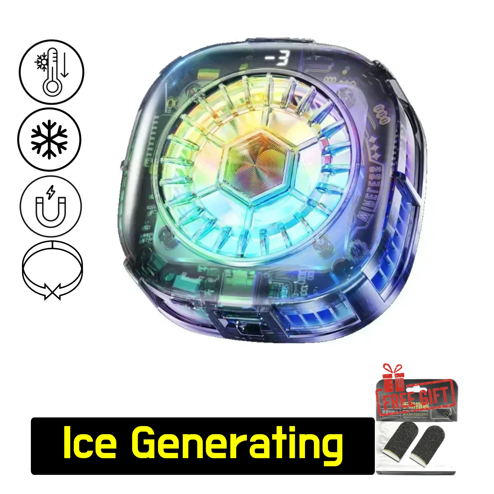 X122A Gaming Phone Cooler with Freezing Technology Magnetic & Clip-on Semiconductor Cooling Fan with RGB for iOS & Android