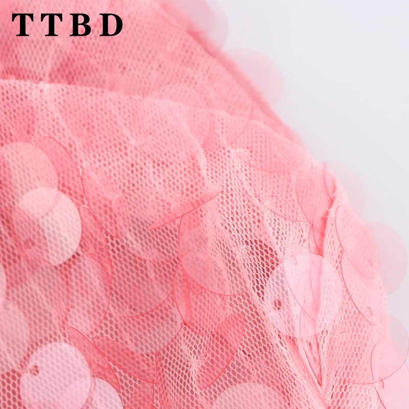 TTBD 2024 Summer Women\'s Fashion Backless Mini Dress O-Neck Sleeveless with Sequin Decoration Beach Style Slim Fit Dress