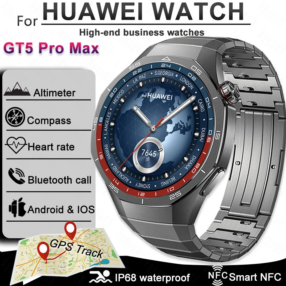 

New For Huawei WATCH GT5 Pro Smart Watch Men1.53inchAMOLED HD Screen Bluetooth Call NFC IP68 Waterproof Watches Smartwatch Woman