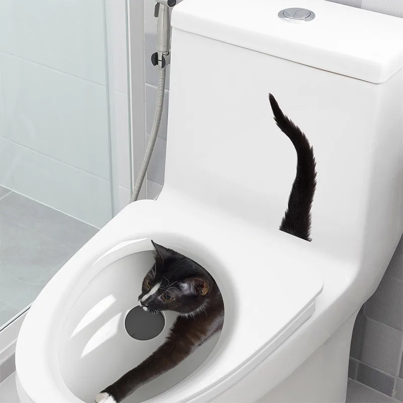 Naughty Little Cat Toilet Wall Stickers Bathroom Decoration Naughty Kitten Oilet Stickers Bright Bathroom For Home Decoration