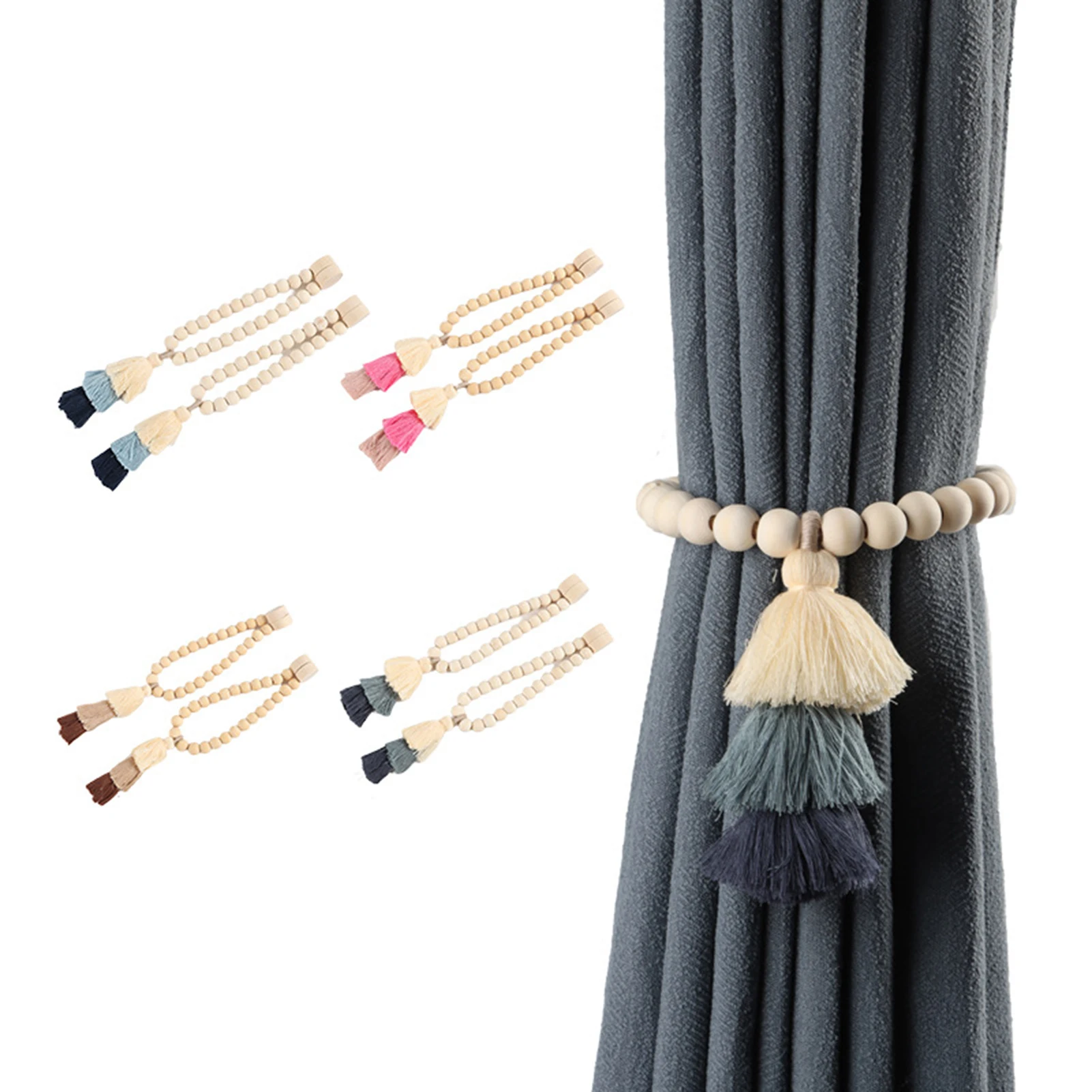 

2pcs Boho Magnetic Curtain Tiebacks Fashion Tassel Curtain Tieback Drape Decorations for Home Office Thin Window Draperies
