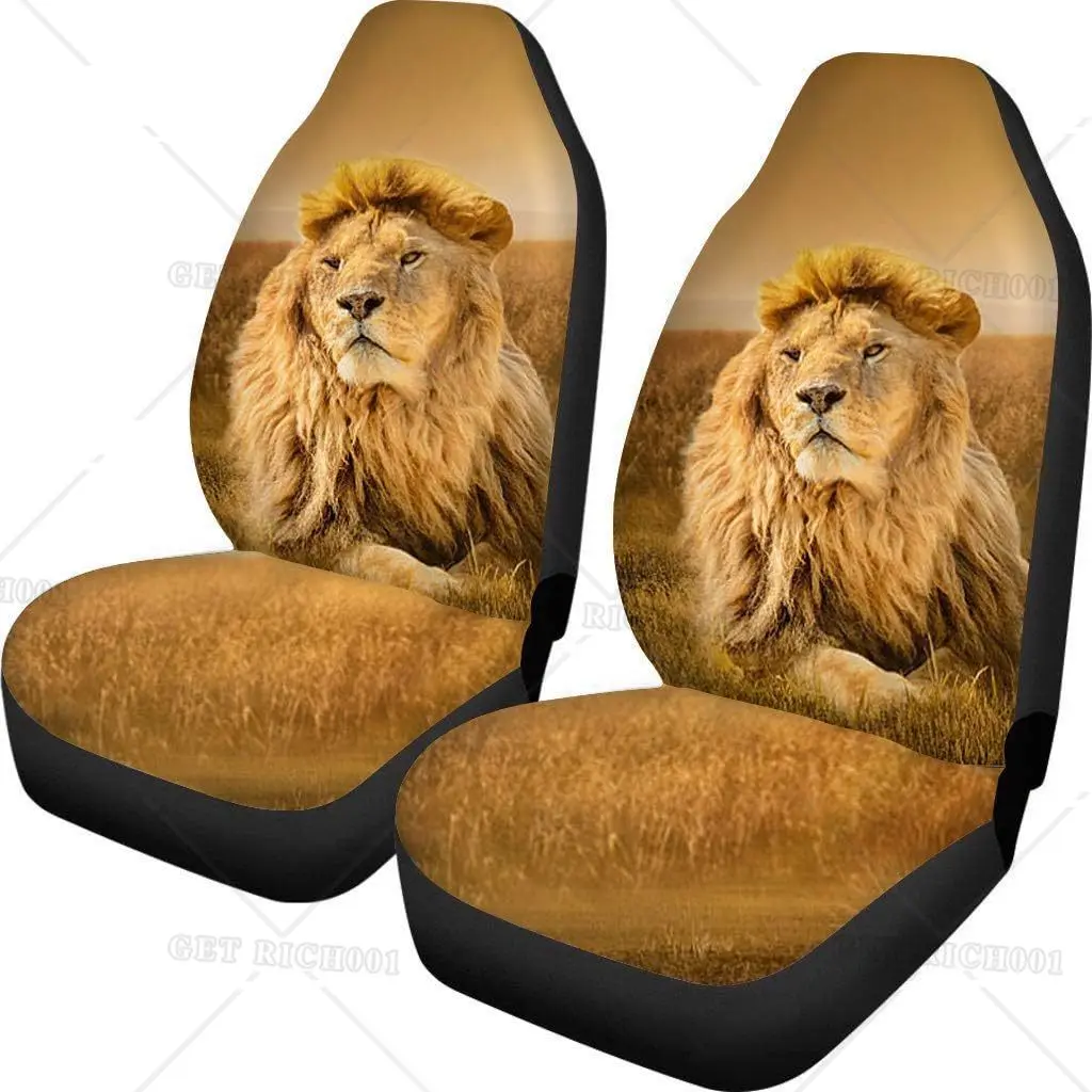 

Animal Lion Print Front Bucket Car Seat Covers for Detachable and Non Detachable Headrests Auto Four Seasons Car Seat Cover Set