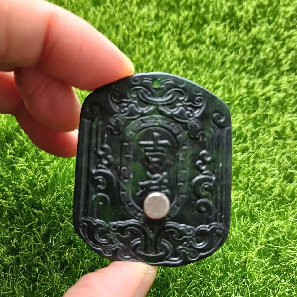 

Natural Tibetan Jade Medicine King Stone High Ice Peace Card Double-sided Carved Pendant Auspicious and Safe Pendant