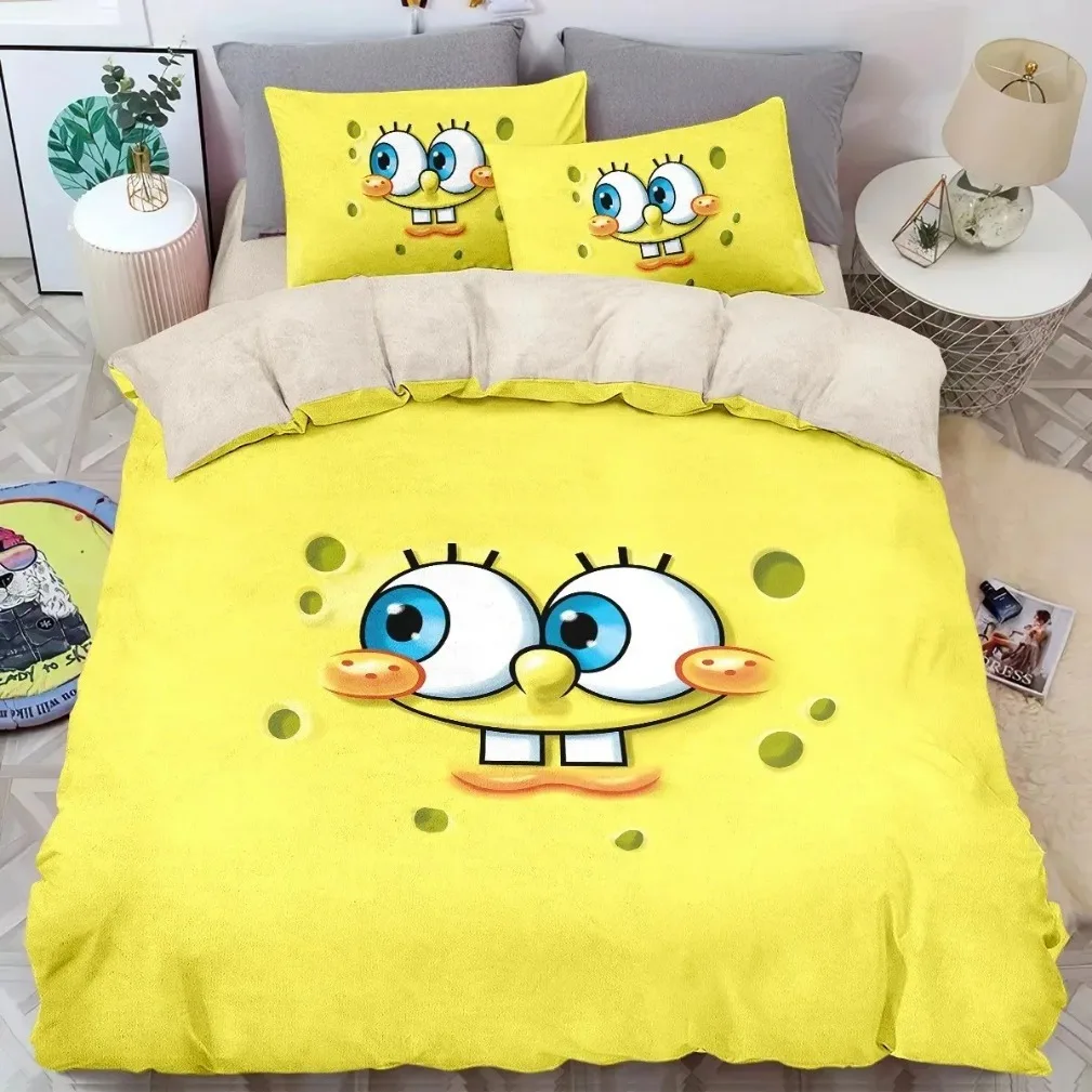 

Patrick Star Printed Quilt Duvet 3D HD Spongebob Bedding Set 2/3-Piece Set Pillowcase Bed Set For children and adults