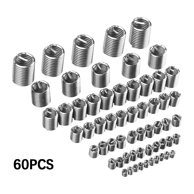 60pcs Fastening Thread Insert Set M3 M4 M5 M6 M8 M10 M12 Stainless Steel Repair Tool Insert Kit Spiral Wire Screw Sleeve Wear