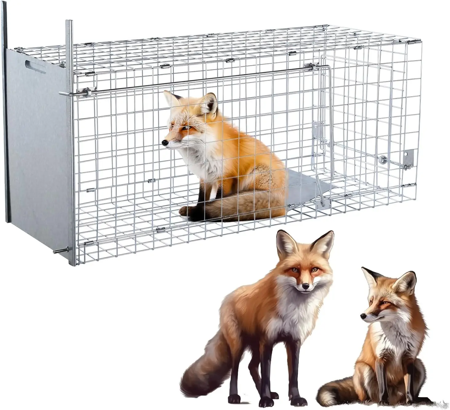 

42" Large Humane Live Animal Trap,Collapsible Large Animal Catcher Cage,Cage Traps for Large Dogs up to 38 pounds,Foxes,Coyotes,