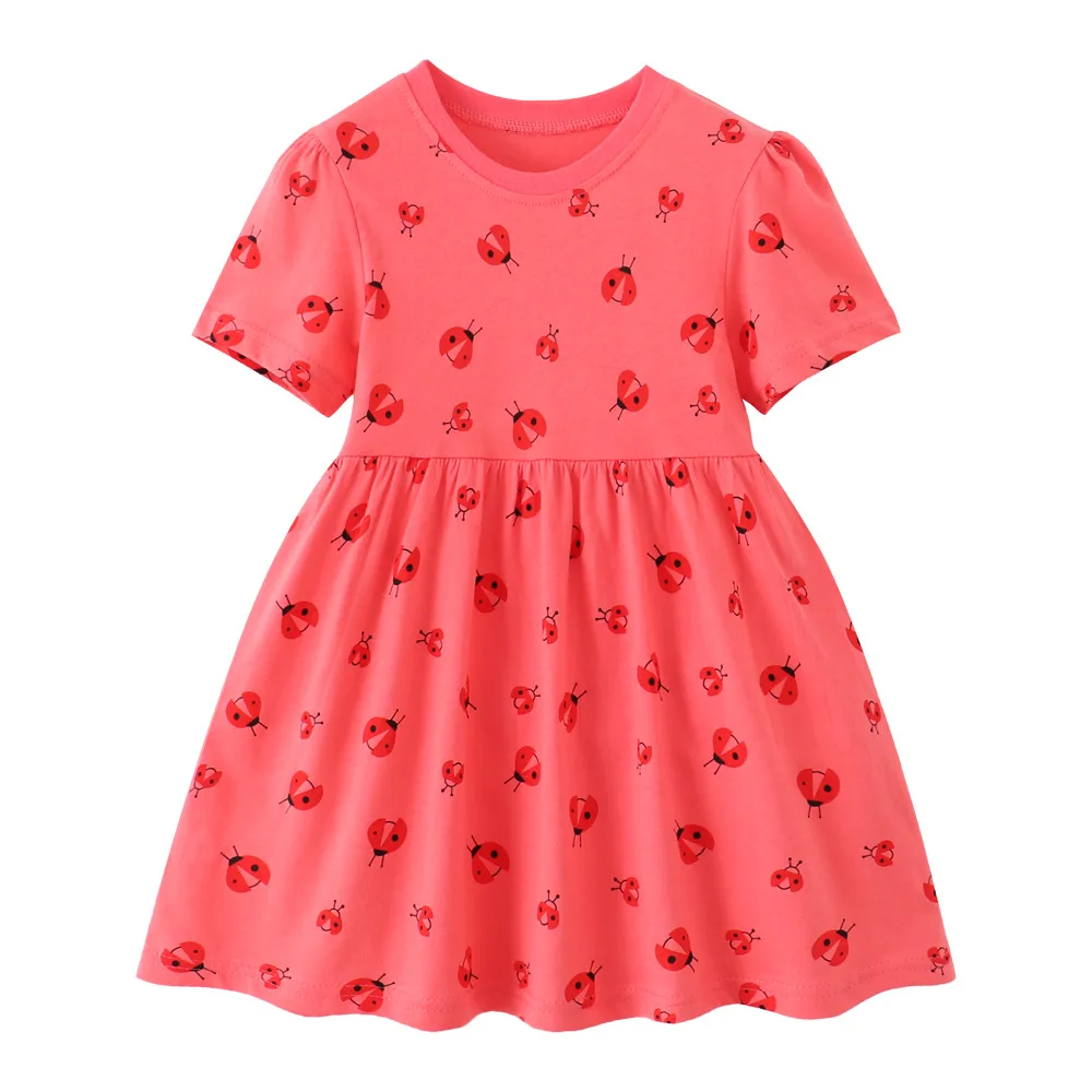 Jumping Meters 2-7T Ladybug Summer Princess Girls Dresses Short Sleeve Children's Clothing  Birthday Toddler Kids Frocks