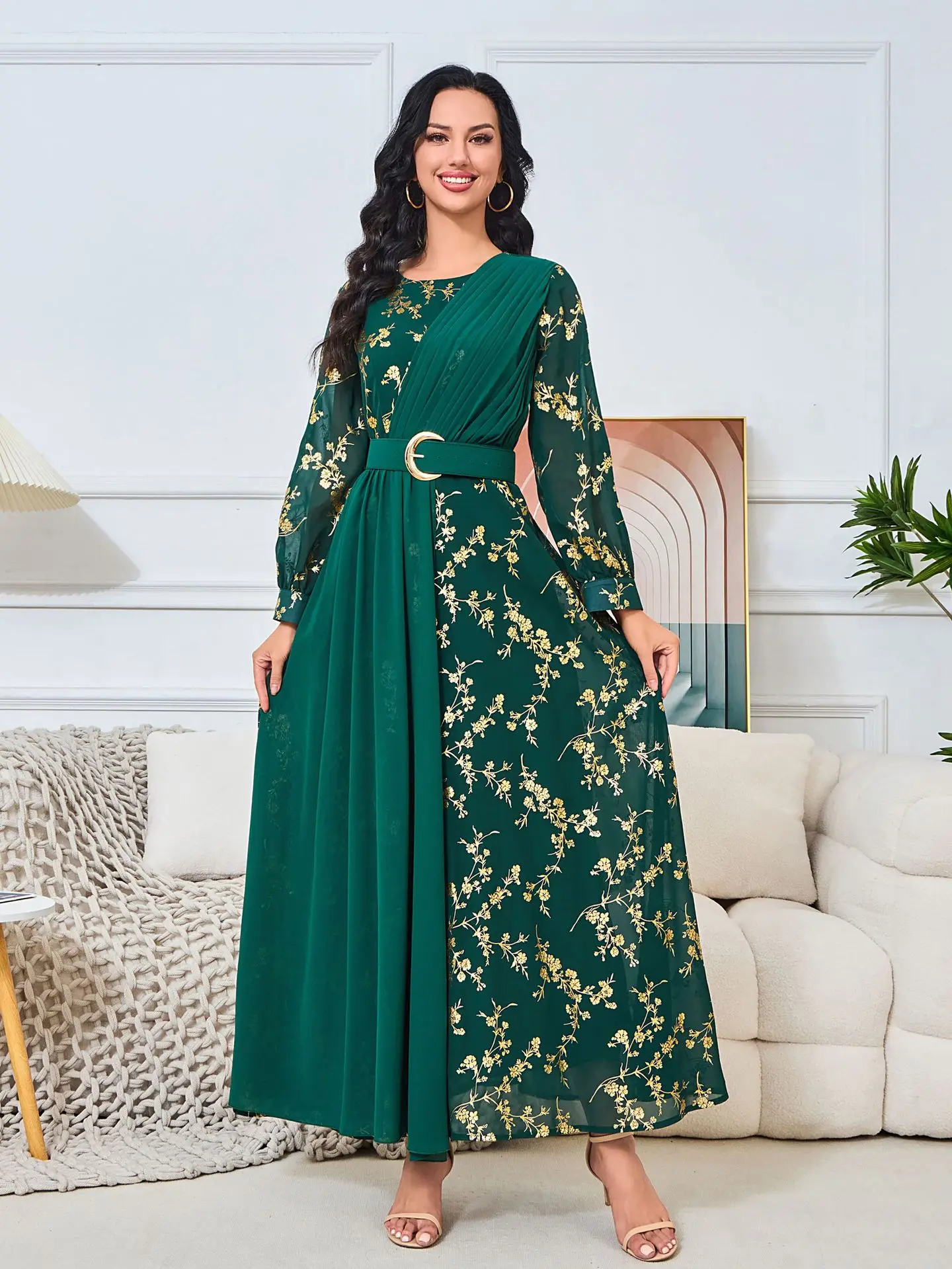 Vestido musulmán estampado de moda para mujer, vestido de noche ligero de lujo, elegante Abayas árabes de Dubái, caftán femenino, ropa islámica de Turquía