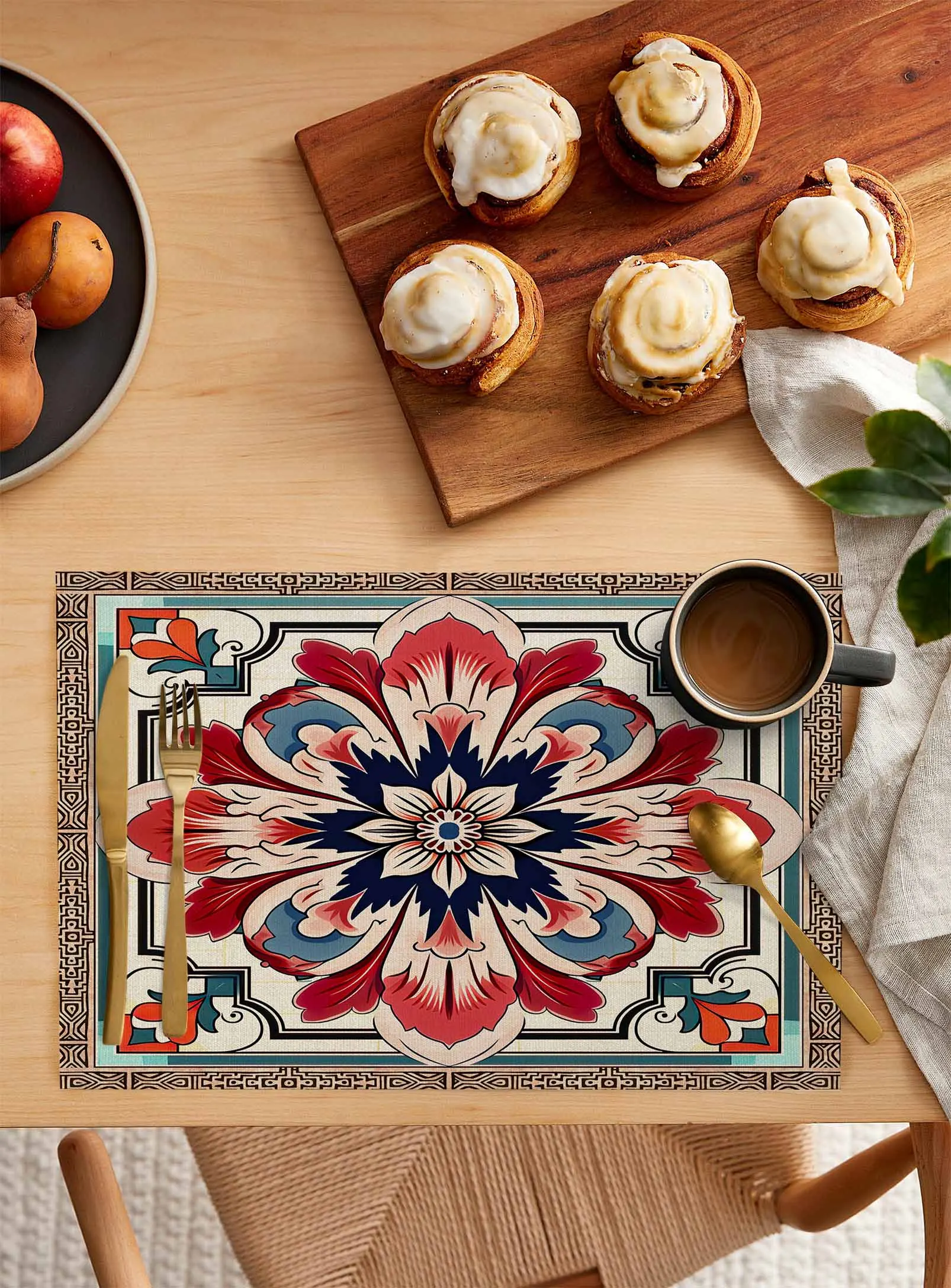 Flower Abstract Lines Table Mat Wedding Holiday Party Dining Table Placemat Kitchen Accessories Table Napkin