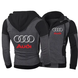 Erkek kapüşonlu ceket Audi araba logosu baskı motosiklet ceket moda rahat Motor sporları hırka fermuarlı kapüşonlu kıyafet Audi erkek giyim