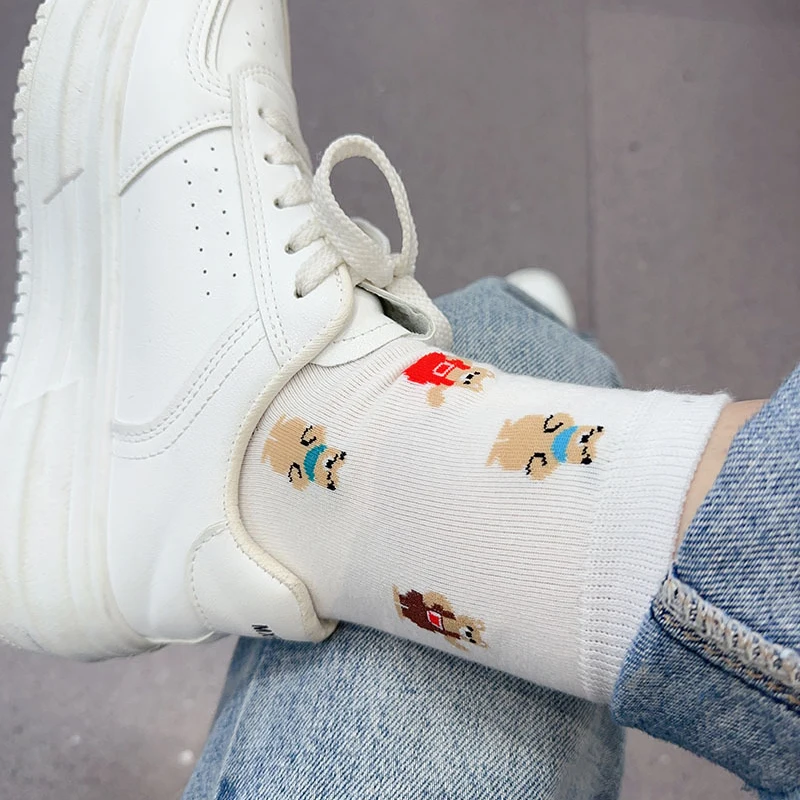 Good Quality Cartoon Elegant Lady Bear Women\'s  Cute Socks Cotton Harajuku Style Woman Novelty Breathable Sox Christmas Gifts