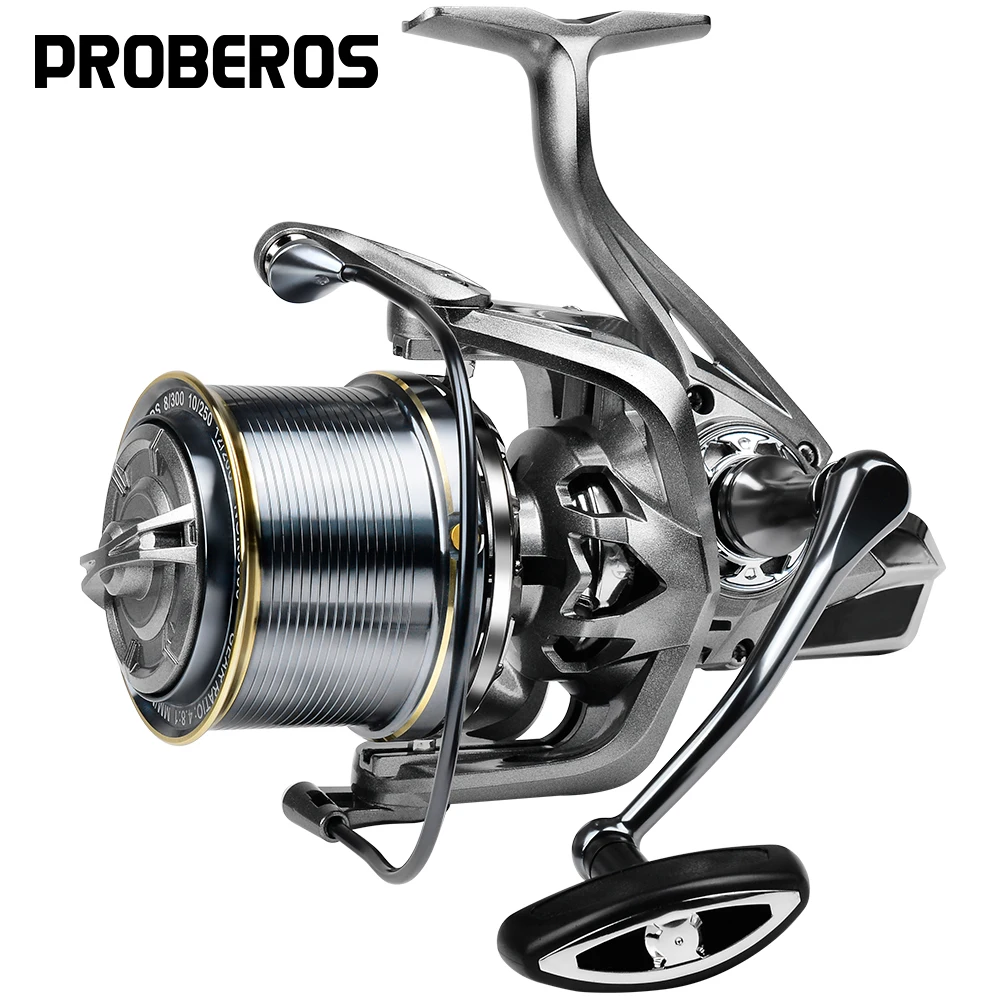 PROBEROS Spinn-Angelrolle aus Aluminiumlegierung mit langem Wurf, 8000 9000, 10.000, 12000, 14000, Serie 4,8:1, Verhältnis 6+1BB, 18 kg/39,7 lb. Zugkraft