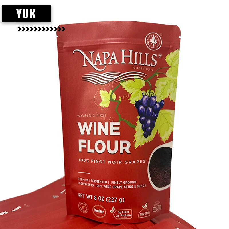 Kraft Paper Packaging Pouch Bag, Custom Printed Color, Self Standing, Zip Lock, Red Wine Powder, Flour Packaging Bags