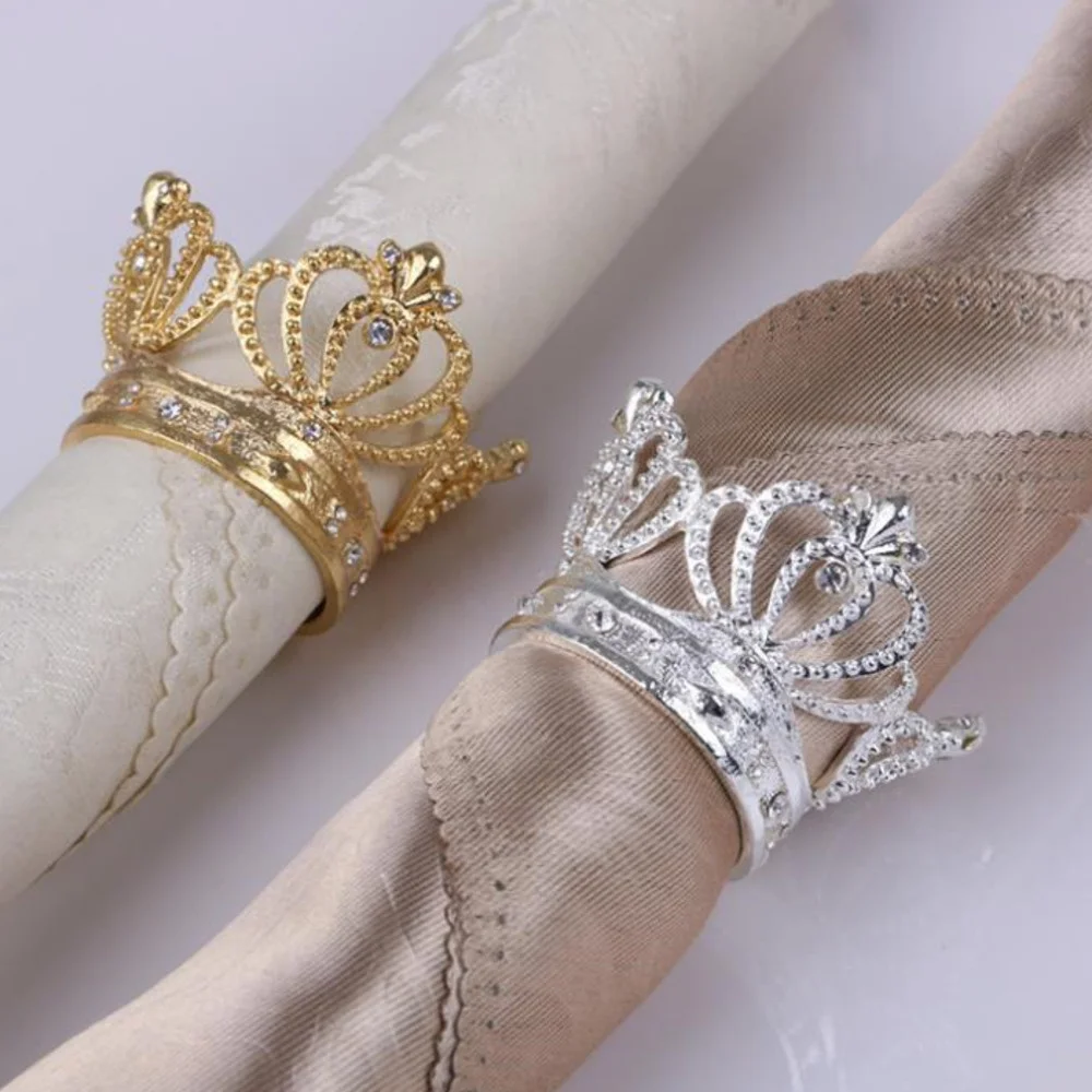 50 Pcs Crown Napkin Ring with Diamond Exquisite Napkin Holder Serviette Buckle for Hotel Wedding Party Table Decoration