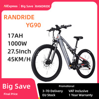 RANDRIDE YG90 Electric Bike 1000W Motor 45km/h Max Speed 48V 17Ah Battery 70-90 Max Range 27.5'' CST Tires Hydraulic Disc Brake