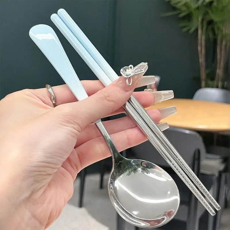 Portable Stainless Steel Cutlery Set With Box - Spoon Chopsticks Student Travel Korean Style Kitchen Supply view 5