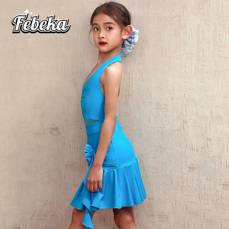 Vestido de baile latino personalizado para niños, ropa de práctica para niñas, falda de rendimiento con tirantes, vestidos de salón estándar para mujeres