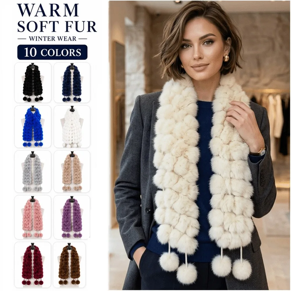 New Luxury Fur Rabbit Fur Scarf Double-Sided Soft Fur Neckerchief Warm Thickened Winter Scarf Muffler Outdoor Use