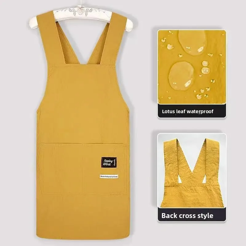 Waterproof Cross Back Apron with Double Pockets, Adjustable Stain Resistant Kitchen Cooking  for Women Men, Durable for Baking