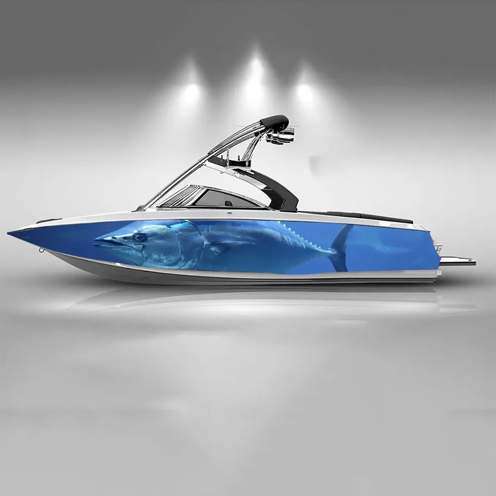 Blue Seabed Tuna Swimming Adorably Silly Boat Sticker Vinyl Ship Pontoon Deck Boat Fishing Decorative Pontoon Boats Decal
