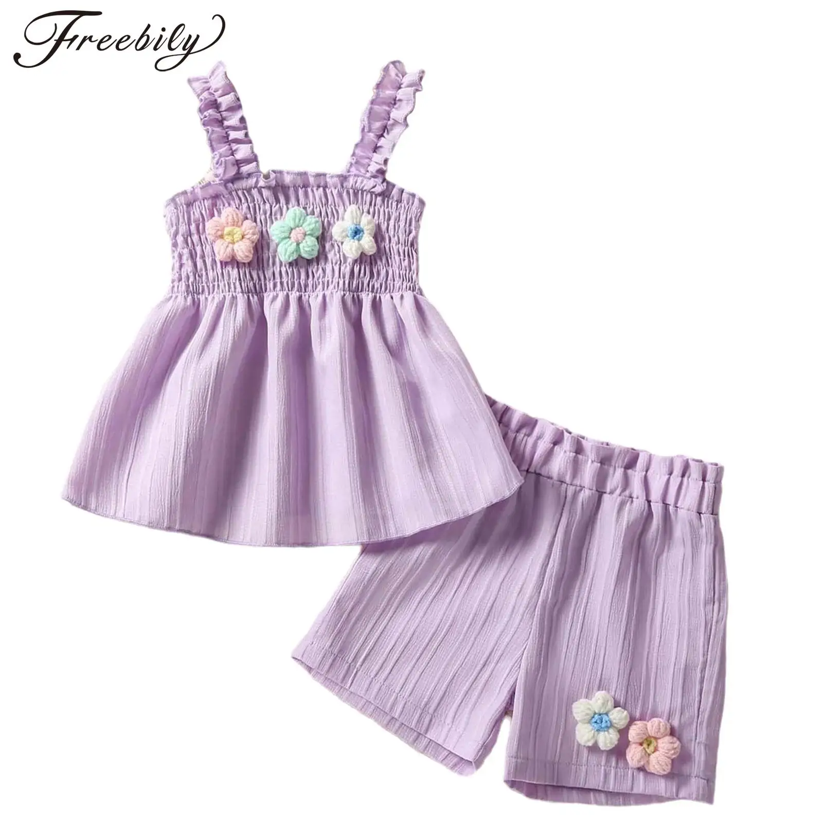 

Одежда для маленьких девочек, милые топы с 3D цветочной вышивкой и шорты с эластичной резинкой на талии, повседневная одежда для маленьких детей на летние каникулы