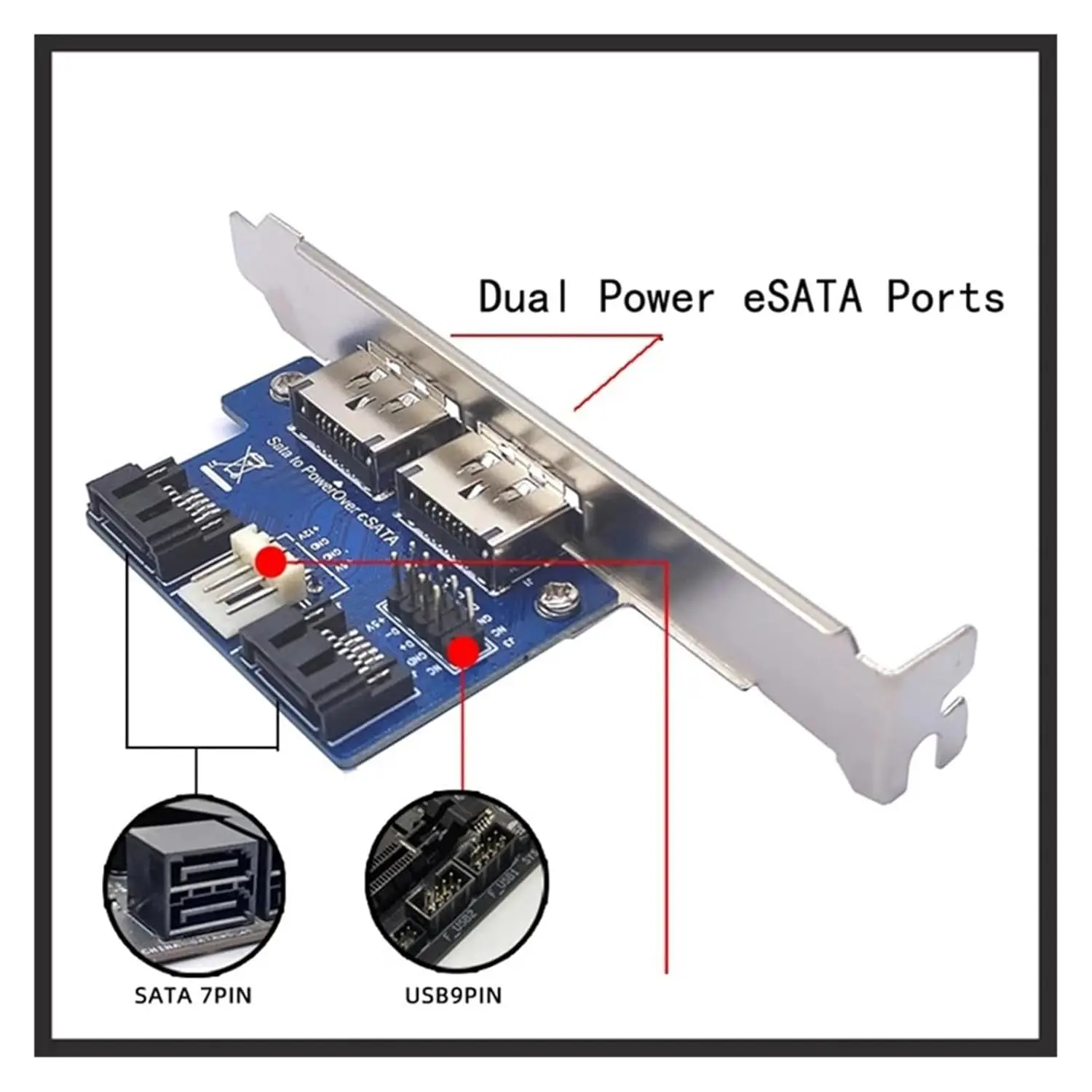 

JonISerl Настольный компьютер Двухпортовый преобразователь SATA в Power eSATA eSATAp 9Pin в USB 2.0 Преобразователь расширения Задний кронштейн Карта